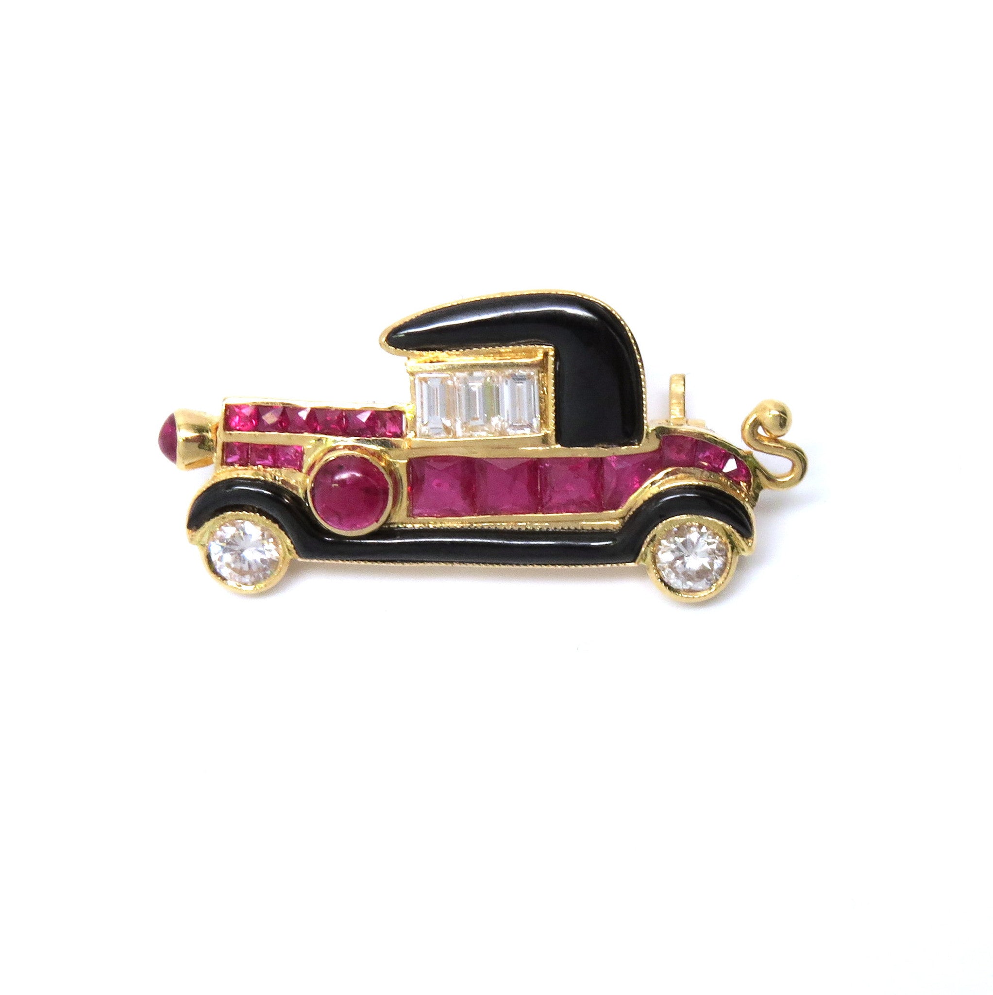 Onyx Ruby Car Brooch Pin