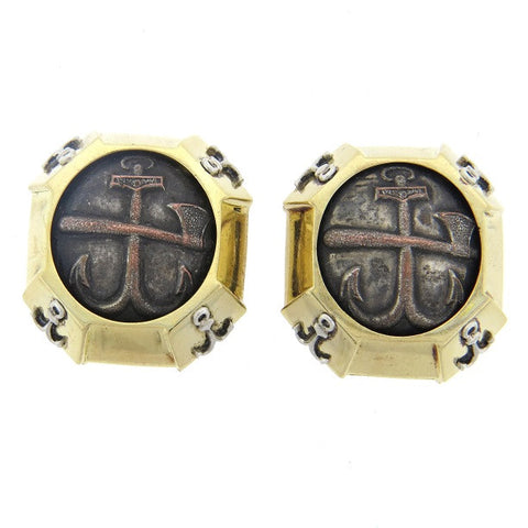 Marilyn Cooperman Gold Oxidized Silver Coin Earrings