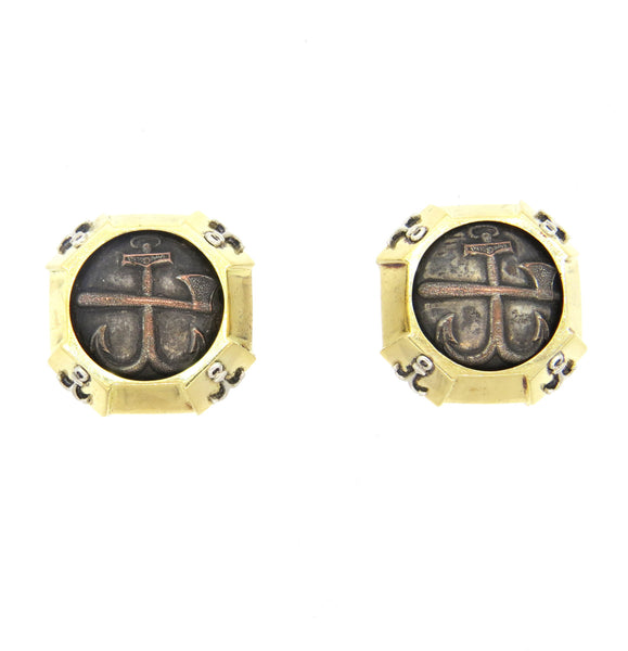 Marilyn Cooperman Gold Oxidized Silver Coin Earrings