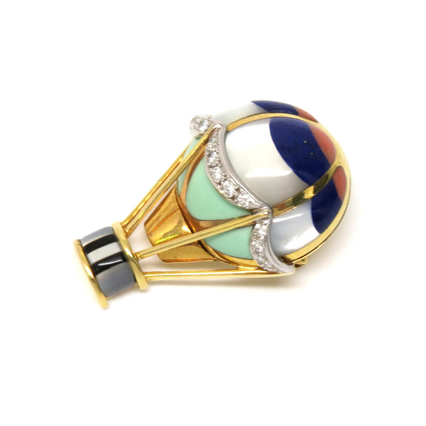 Asch Grossbardt Gold Diamond Gemstone Hot Air Balloon Brooch Pin