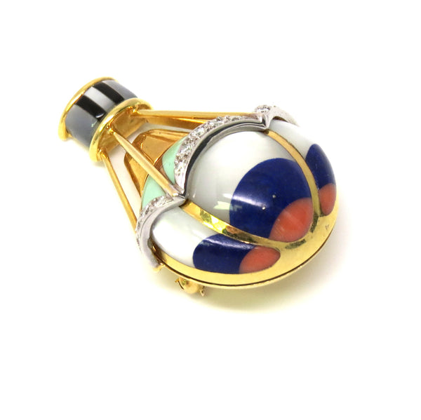 Asch Grossbardt Gold Diamond Gemstone Hot Air Balloon Brooch Pin