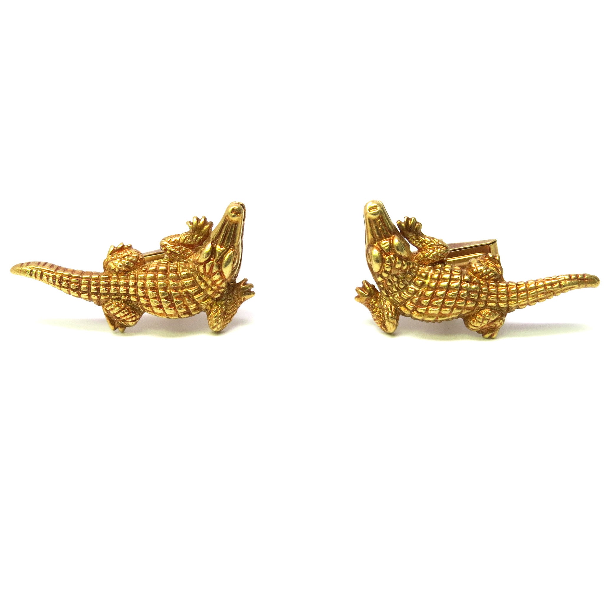 1980s Kieselstein Cord Gold Alligator Cufflinks