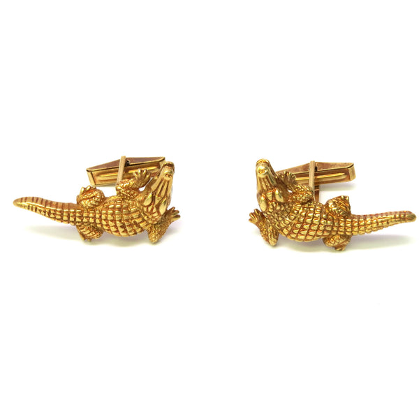 1980s Kieselstein Cord Gold Alligator Cufflinks