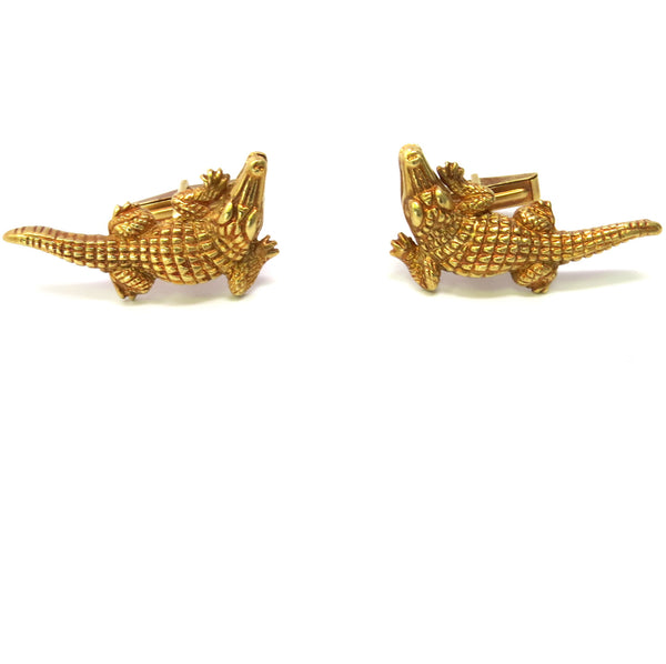 1980s Kieselstein Cord Gold Alligator Cufflinks