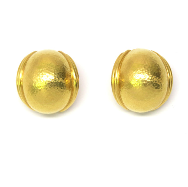 Elizabeth Locke Gold Puff Oval Earrings