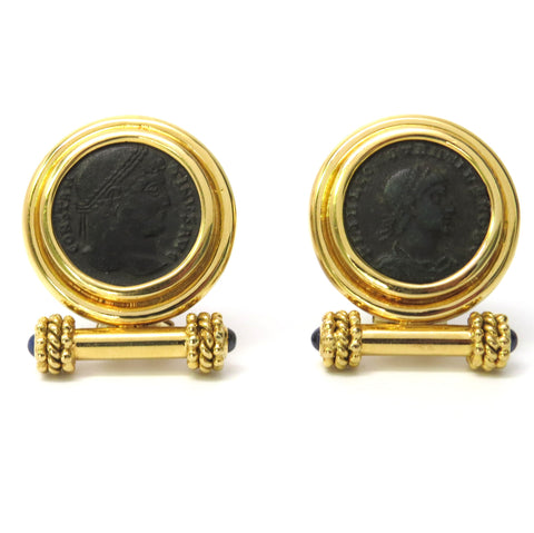 Elizabeth Locke Gold Ancient Coin Sapphire Cabochon Earrings