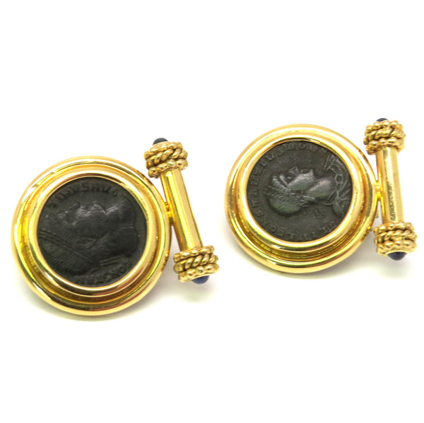Elizabeth Locke Gold Ancient Coin Sapphire Cabochon Earrings