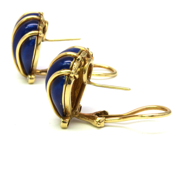 Tiffany & Co Jean Schlumberger Gold Diamond Blue Enamel Shell Earrings