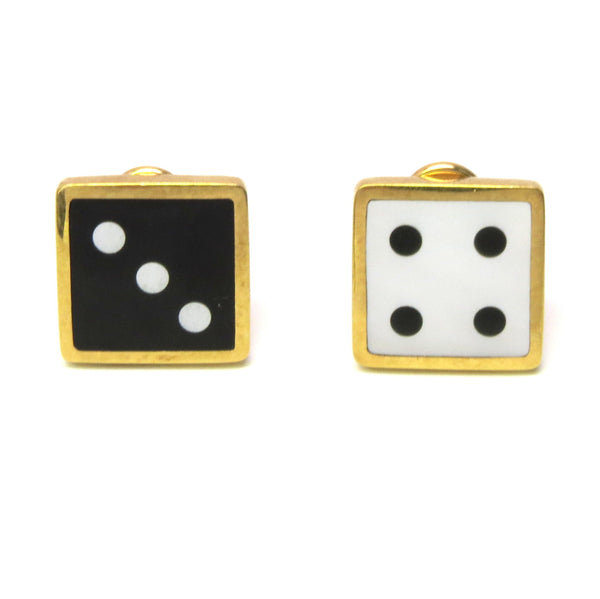 Tiffany & Co. Gold Onyx Mother of Pearl Dice Earrings