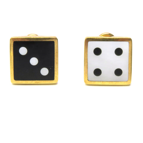 Tiffany & Co. Gold Onyx Mother of Pearl Dice Earrings