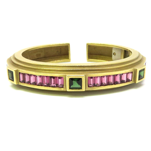 Kieselstein Cord Gold Pink Green Tourmaline Cuff Bracelet
