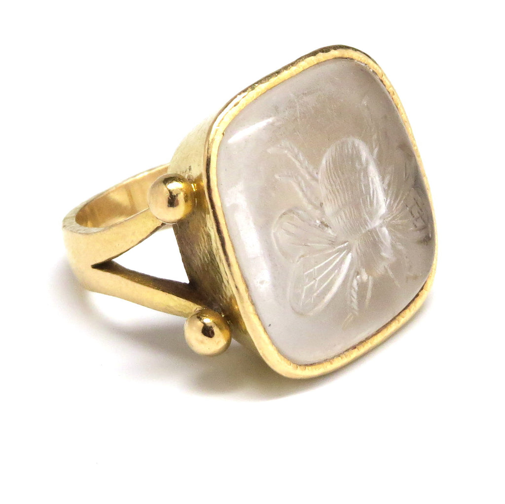 Elizabeth Locke Gold Crystal Intaglio Bee Ring Stanley Michael Distinguished Jewels