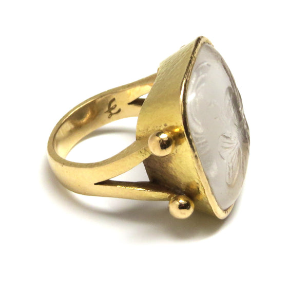 Elizabeth Locke Gold Crystal Intaglio Bee Ring