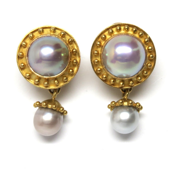 Elizabeth Locke Gold Pearl Drop Earrings