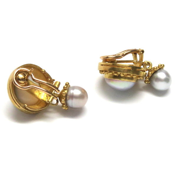 Elizabeth Locke Gold Pearl Drop Earrings