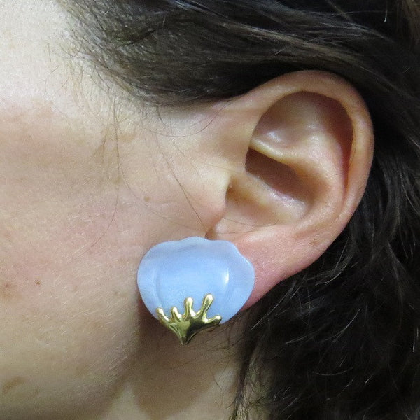 Tiffany & Co Gold Chalcedony Flower Petal Earrings