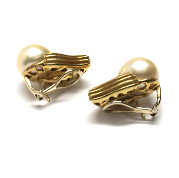 Christopher Walling Gold South Sea Pearl Diamond Earrings