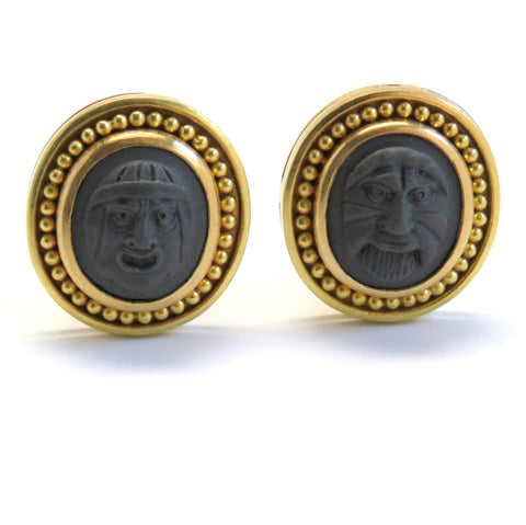 Elizabeth Locke Gold Carved Lava Earrings