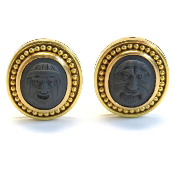 Elizabeth Locke Gold Carved Lava Earrings