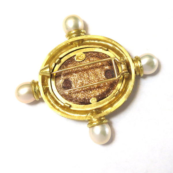 Elizabeth Locke Vatican Micro Mosaic Pearl Gold Brooch Pin