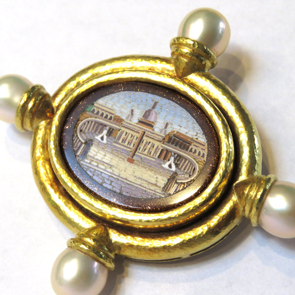 Elizabeth Locke Vatican Micro Mosaic Pearl Gold Brooch Pin