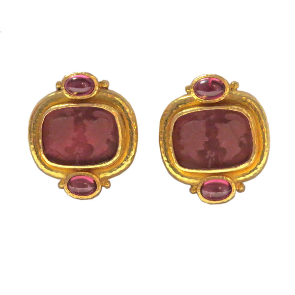 Elizabeth Locke Gold Venetian Glass Intaglio Tourmaline Earrings
