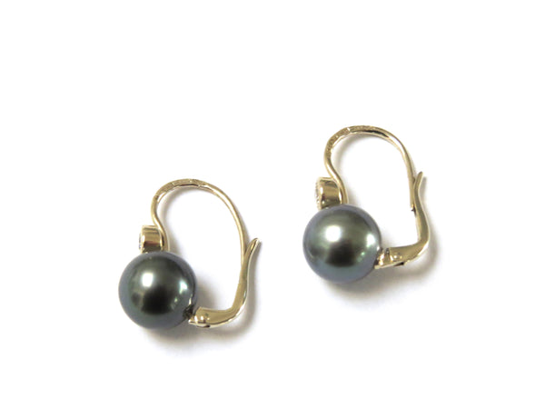 Mikimoto Tahitian Pearl Diamond Gold Earrings