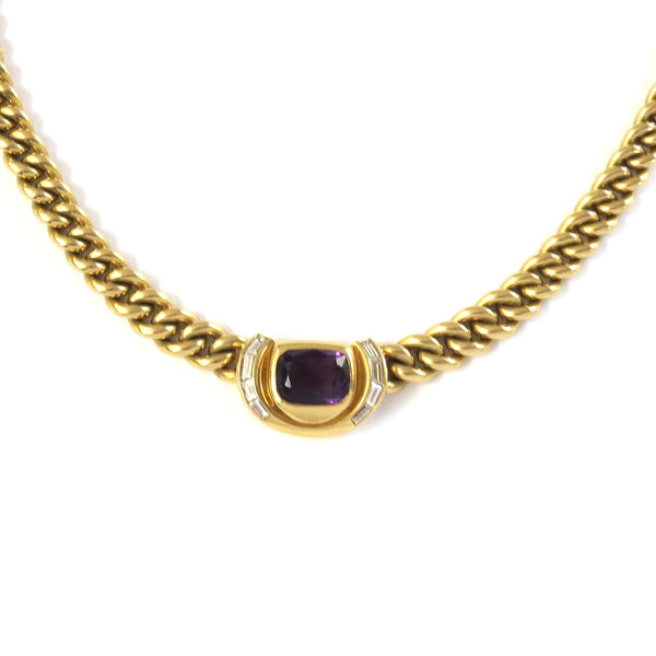 Bulgari Gold Diamond Amethyst Pendant Necklace