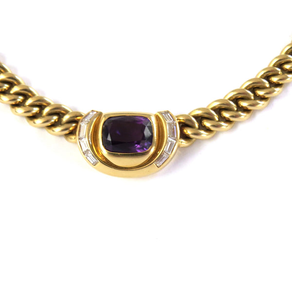 Bulgari Gold Diamond Amethyst Pendant Necklace