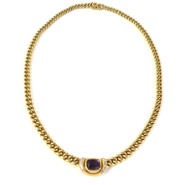 Bulgari Gold Diamond Amethyst Pendant Necklace