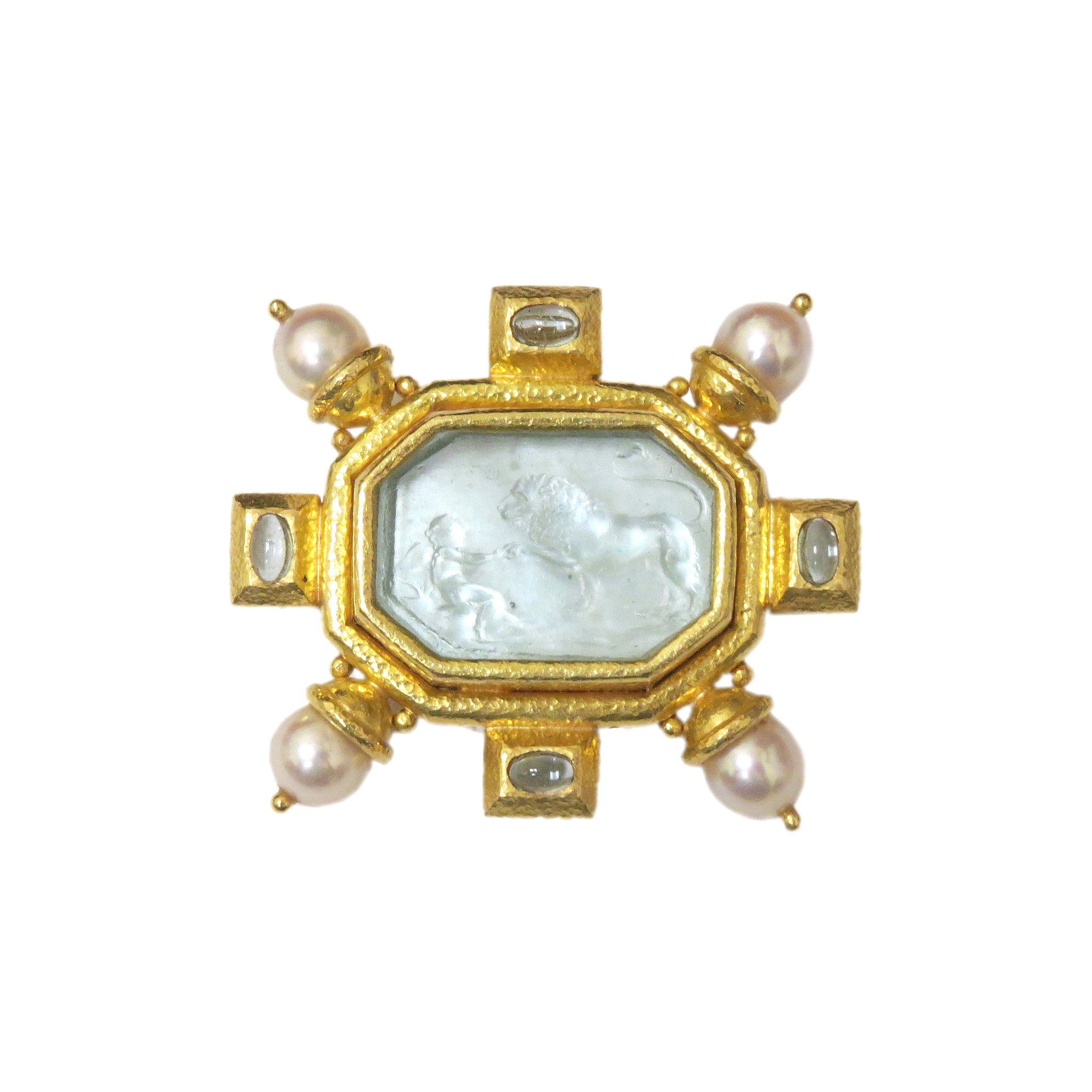 Elizabeth Locke Venetian Glass Intaglio Moonstone Pearl Gold Brooch Pendant