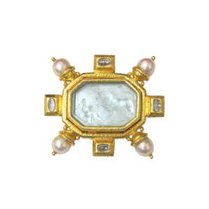 Elizabeth Locke Venetian Glass Intaglio Moonstone Pearl Gold Brooch Pendant