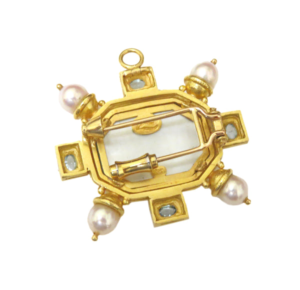 Elizabeth Locke Venetian Glass Intaglio Moonstone Pearl Gold Brooch Pendant