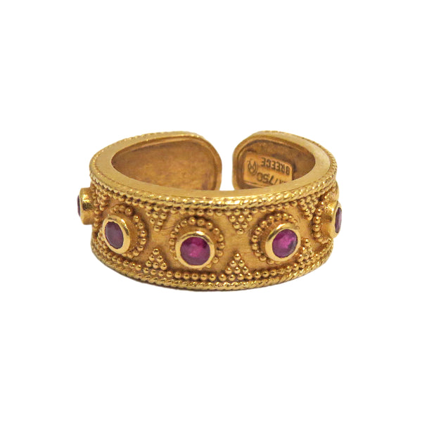Ilias Lalaounis Gold Byzantine Ruby Cuff Ring