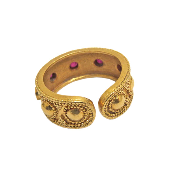 Ilias Lalaounis Gold Byzantine Ruby Cuff Ring