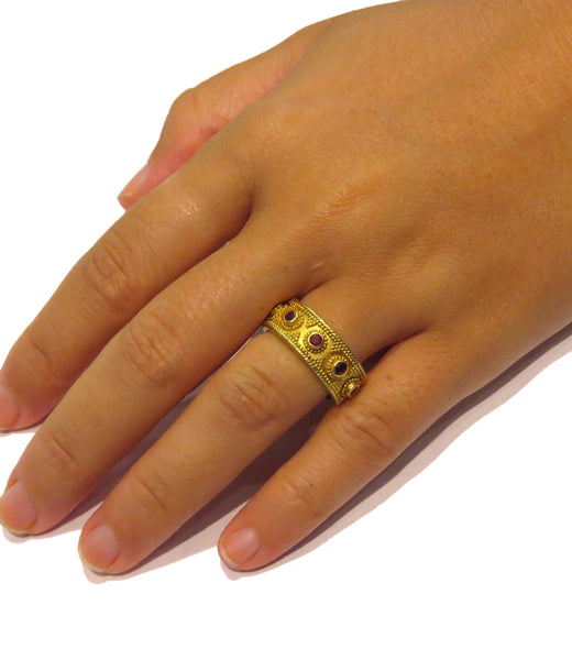 Ilias Lalaounis Gold Byzantine Ruby Cuff Ring