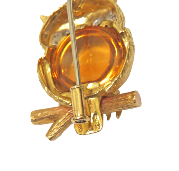 E. Wolfe & Co. Gold Cirtine Emerald Diamond Owl Brooch Pin