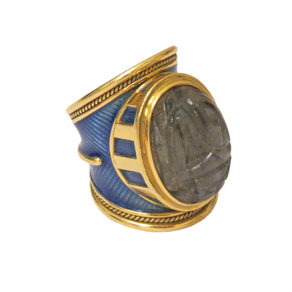 Elizabeth Gage Gold Labradorite Scarab Templar Ring