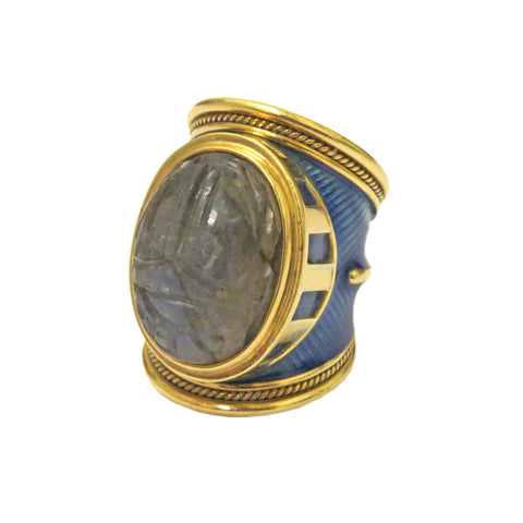 Elizabeth Gage Gold Labradorite Scarab Templar Ring