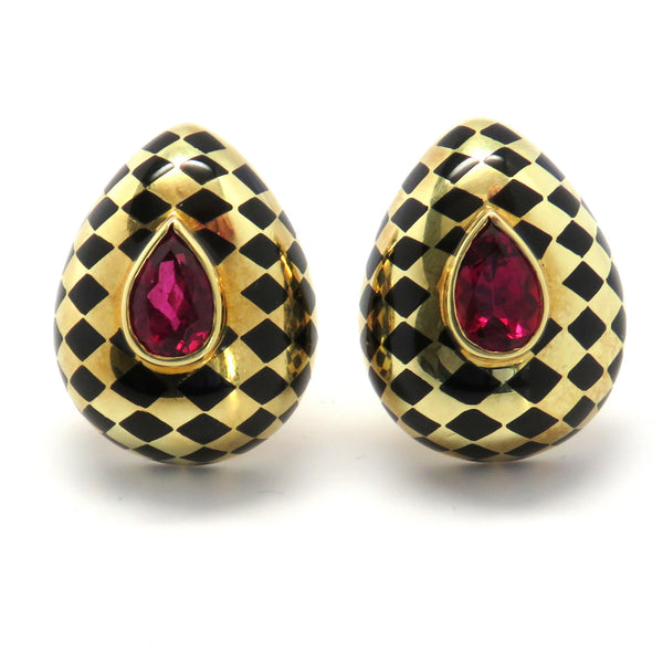 Angela Cummings Gold Pink Tourmaline Black Jade Earrings