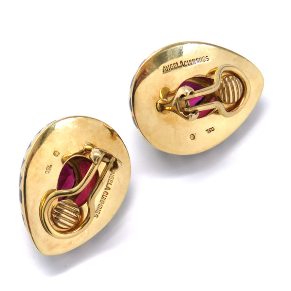 Angela Cummings Gold Pink Tourmaline Black Jade Earrings