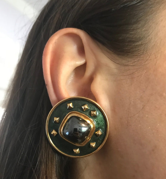 De Vroomen Enamel Hematite Gold Earrings