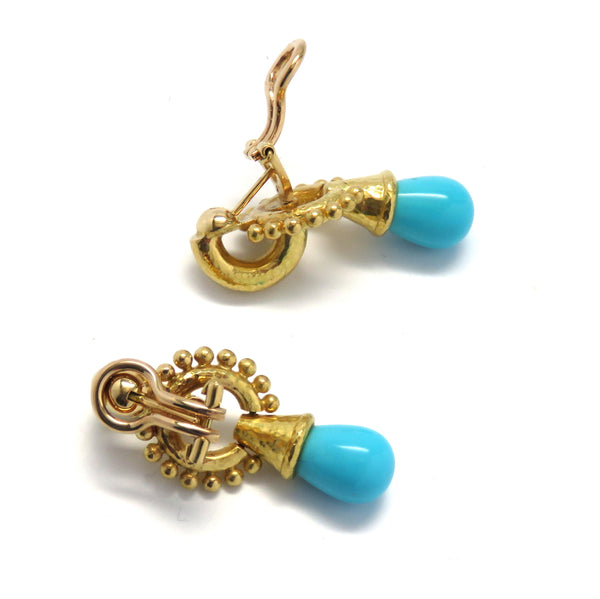 Elizabeth Locke Gold Turquoise Drop Earrings
