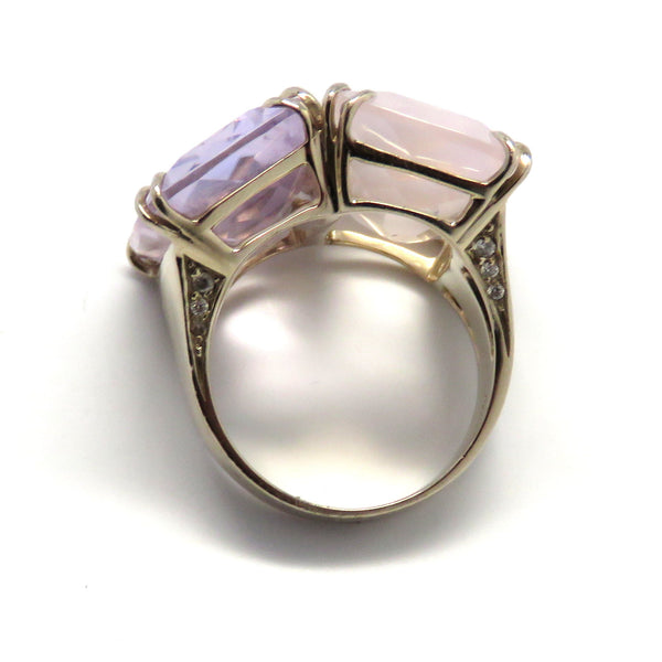 H. Stern Cobblestone Rose Quartz Amethyst Gold Diamond Ring