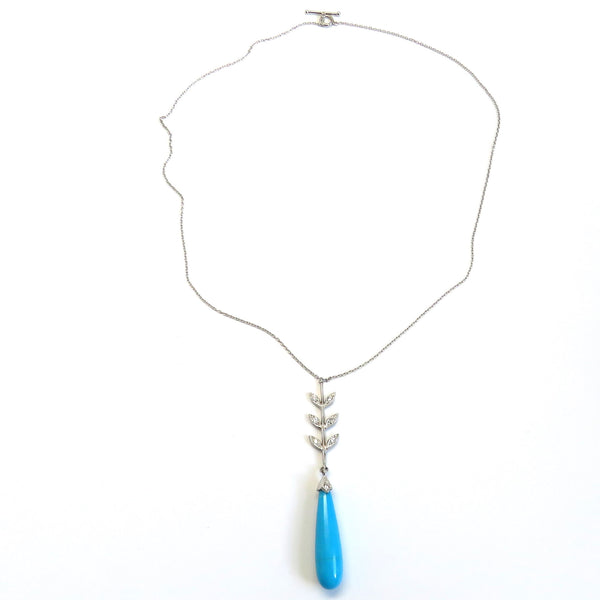 Cathy Waterman Platinum Diamond Turquoise Pendant Necklace