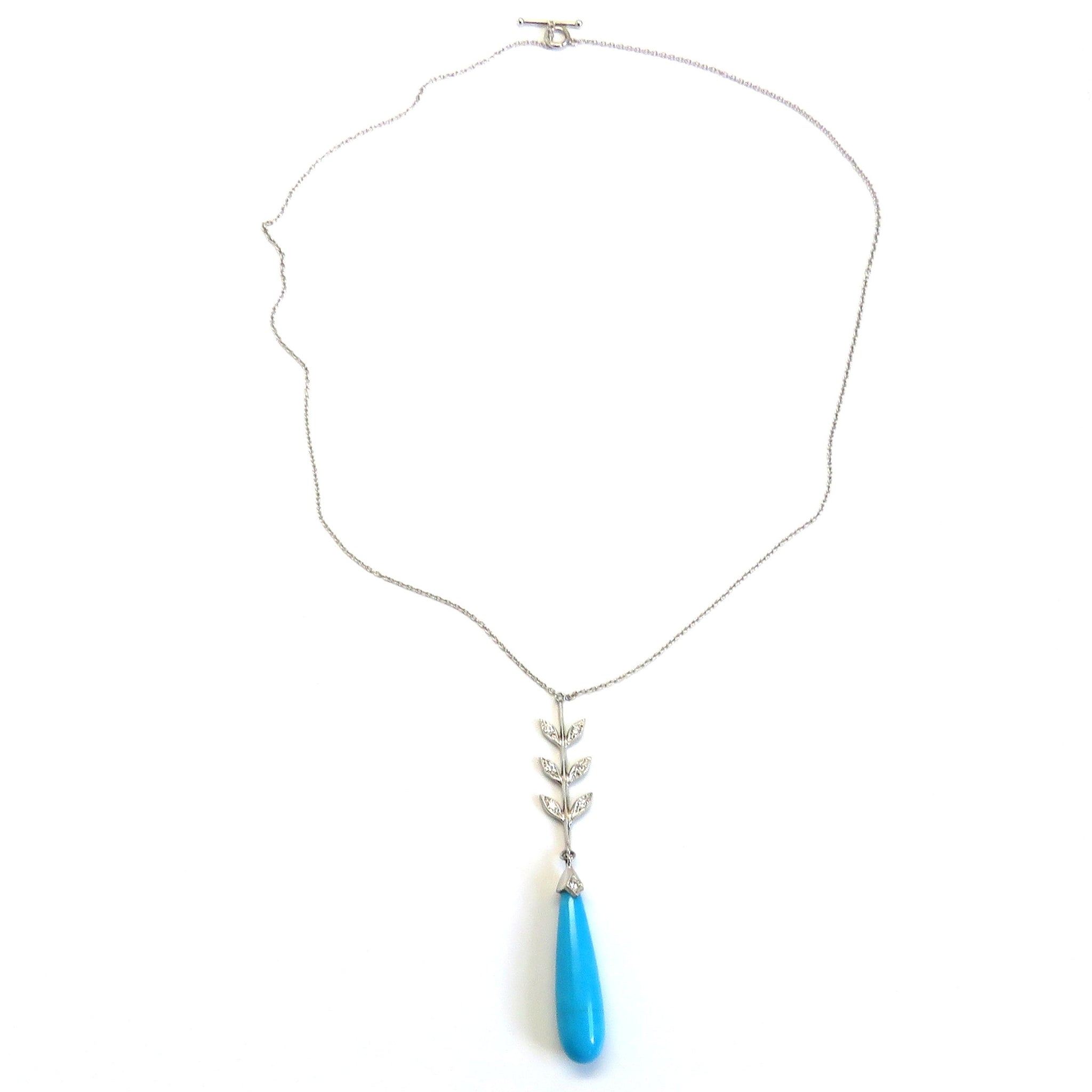 Cathy Waterman Platinum Diamond Turquoise Pendant Necklace