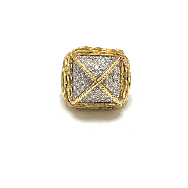 David Webb Leaf Motif Gold Platinum Diamond Ring