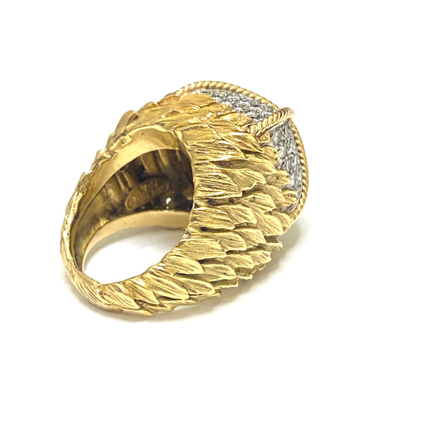 David Webb Leaf Motif Gold Platinum Diamond Ring