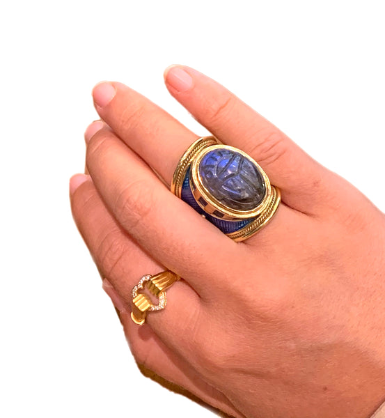 Elizabeth Gage Gold Labradorite Scarab Templar Ring