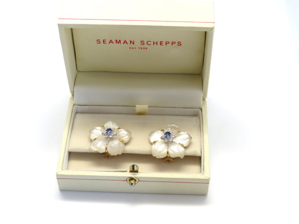 Seaman Schepps Clematis Rock Crystal Diamond Sapphire Earrings